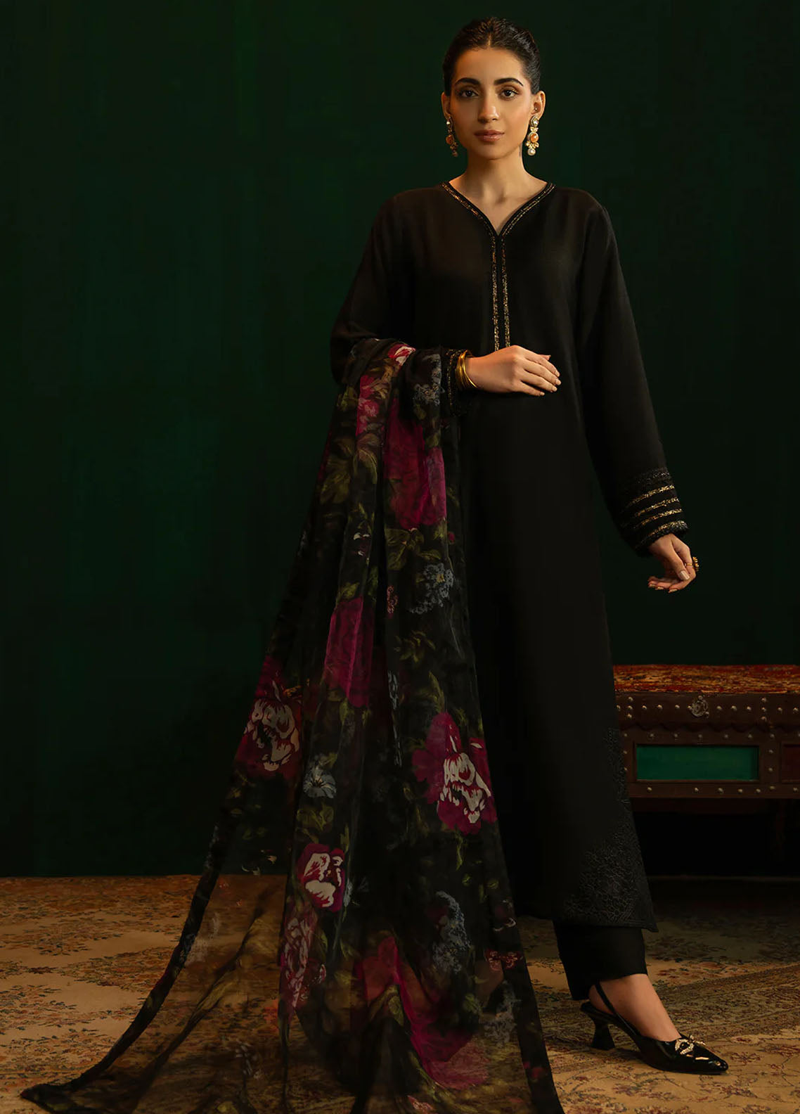 Noosh Pret Embroidered Korean Raw Silk 3 Piece Suit Nisha