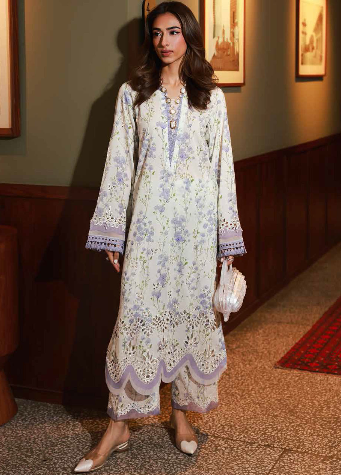 Nureh Chikankari Lawn Suits Unstitched 2 Piece NU25BRU NU2-174