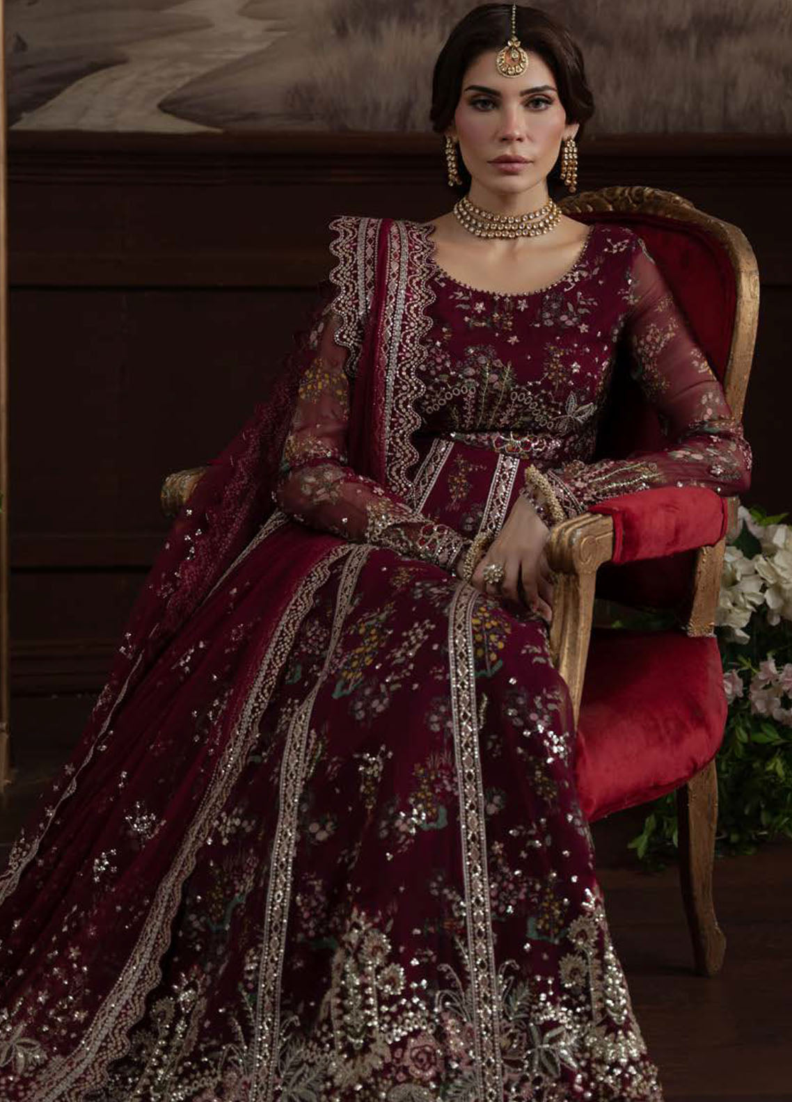 Nureh Embroidered Chiffon Suits Unstitched 4 Piece Suit NU25ELU NEL-72