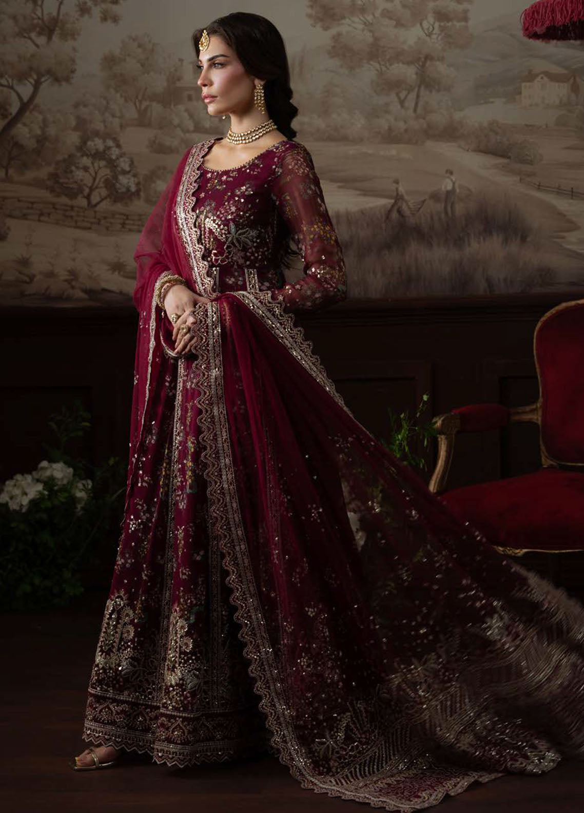 Nureh Embroidered Chiffon Suits Unstitched 4 Piece Suit NU25ELU NEL-72