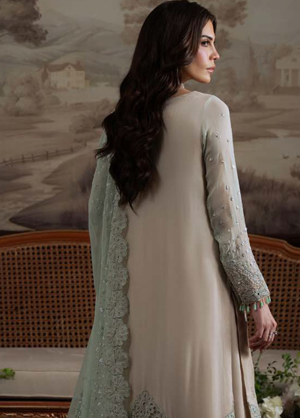 Nureh Embroidered Chiffon Suits Unstitched 4 Piece Suit NU25ELU NEL-73
