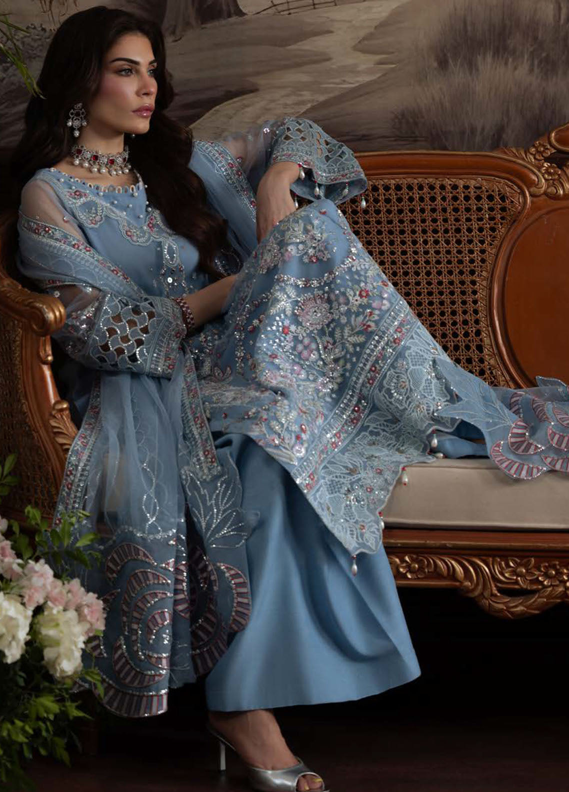 Nureh Embroidered Chiffon Suits Unstitched 4 Piece Suit NU25ELU NEL-74