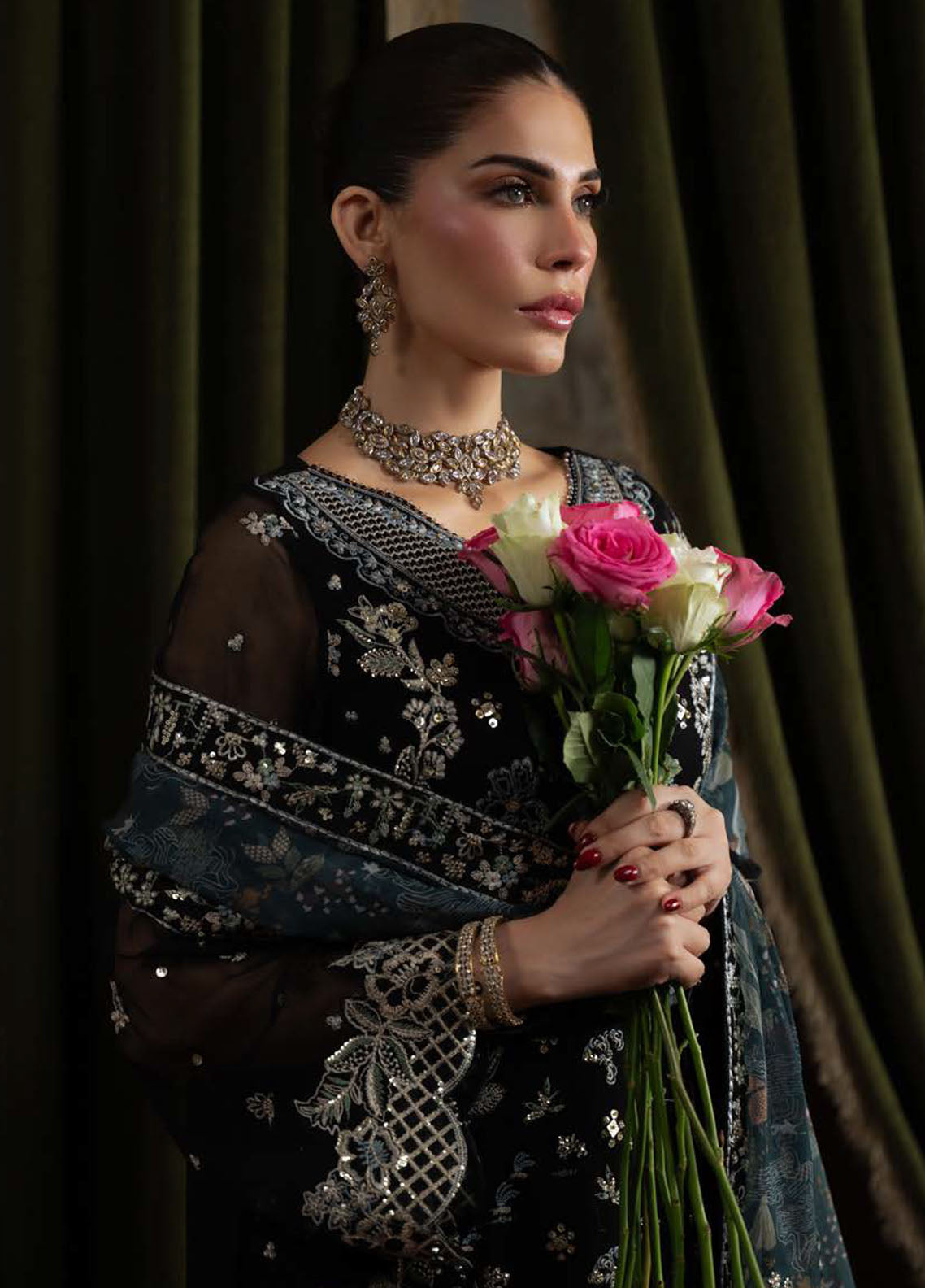 Nureh Embroidered Chiffon Suits Unstitched 4 Piece Suit NU25ELU NEL-75