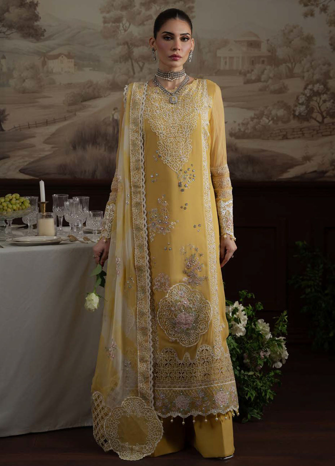 Nureh Embroidered Chiffon Suits Unstitched 4 Piece Suit NU25ELU NEL-76