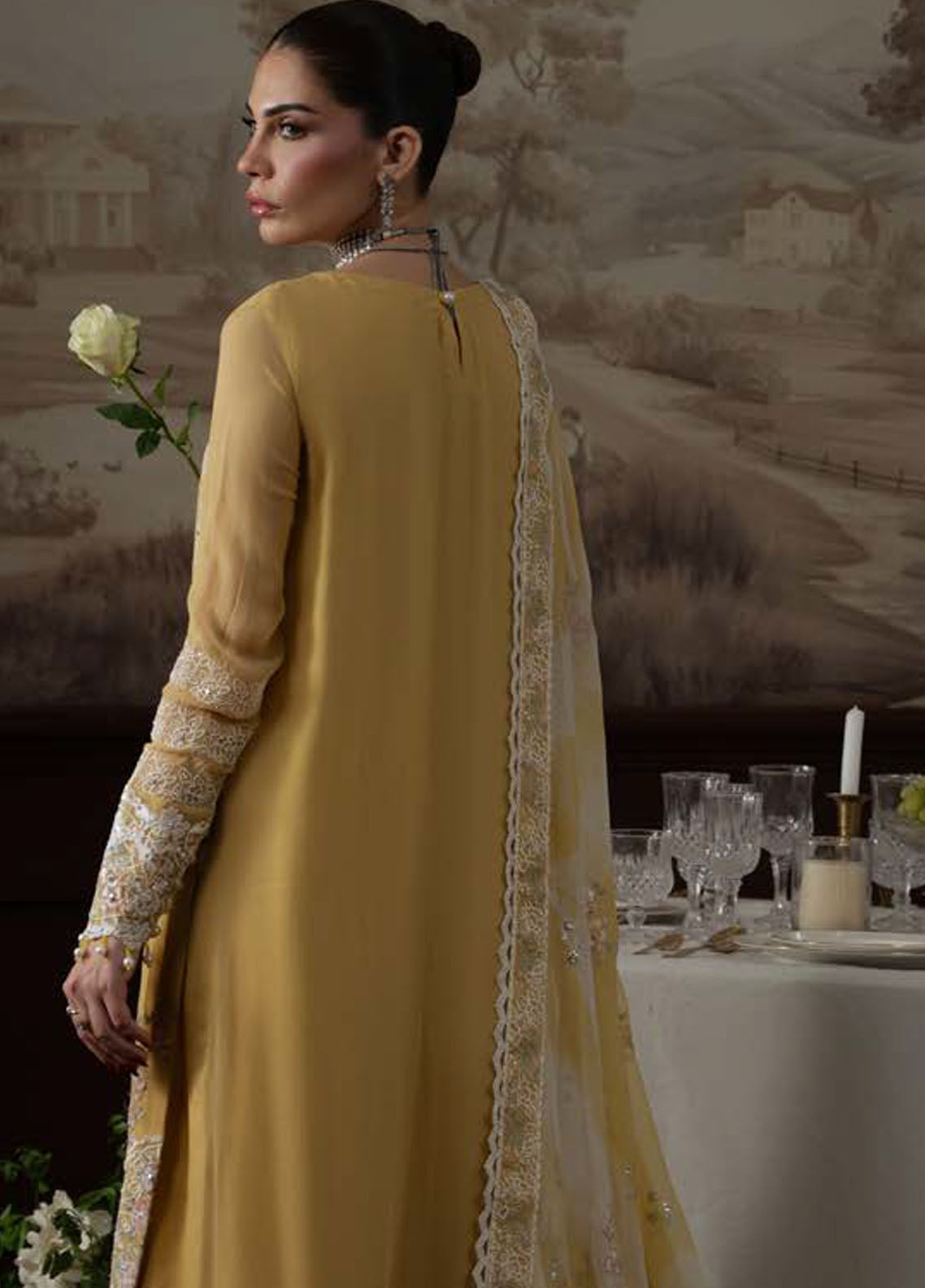Nureh Embroidered Chiffon Suits Unstitched 4 Piece Suit NU25ELU NEL-76