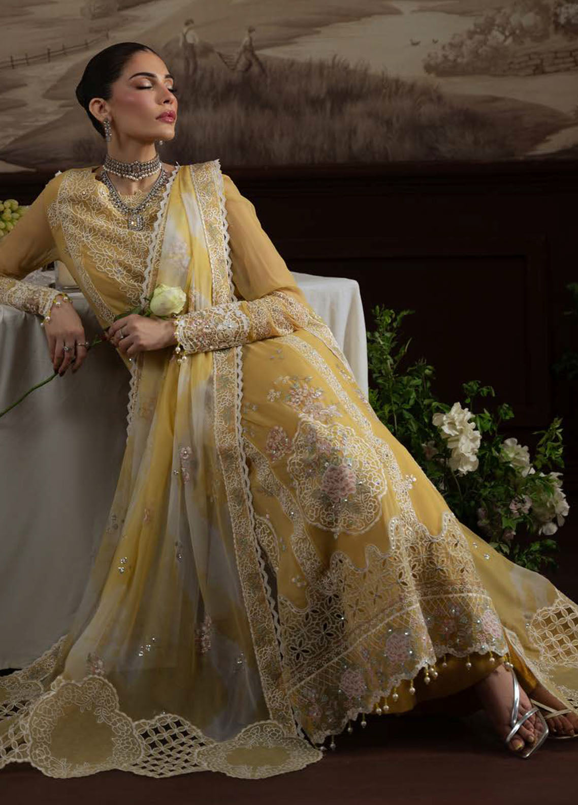 Nureh Embroidered Chiffon Suits Unstitched 4 Piece Suit NU25ELU NEL-76