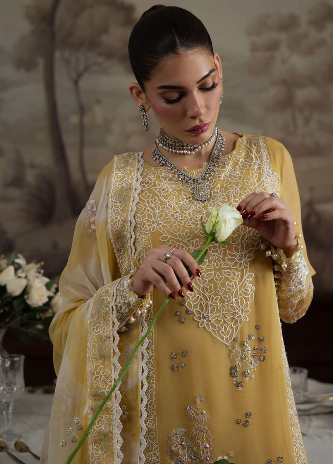Nureh Embroidered Chiffon Suits Unstitched 4 Piece Suit NU25ELU NEL-76
