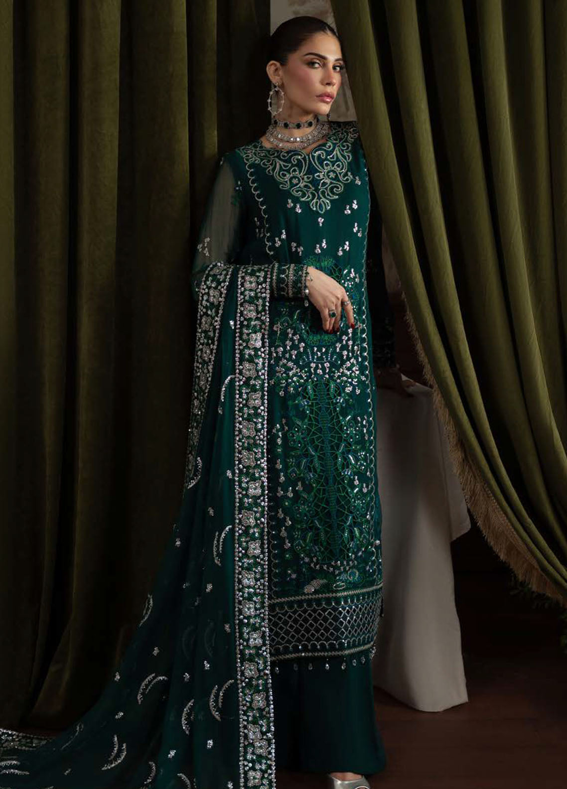 Nureh Embroidered Chiffon Suits Unstitched 4 Piece Suit NU25ELU NEL-77
