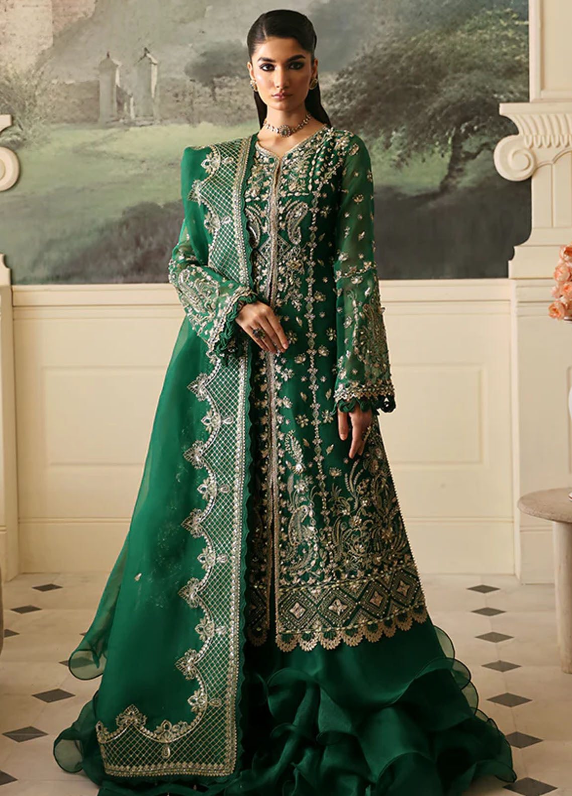 Nyra Pret Embroidered Organza 3 Piece Suit Jade