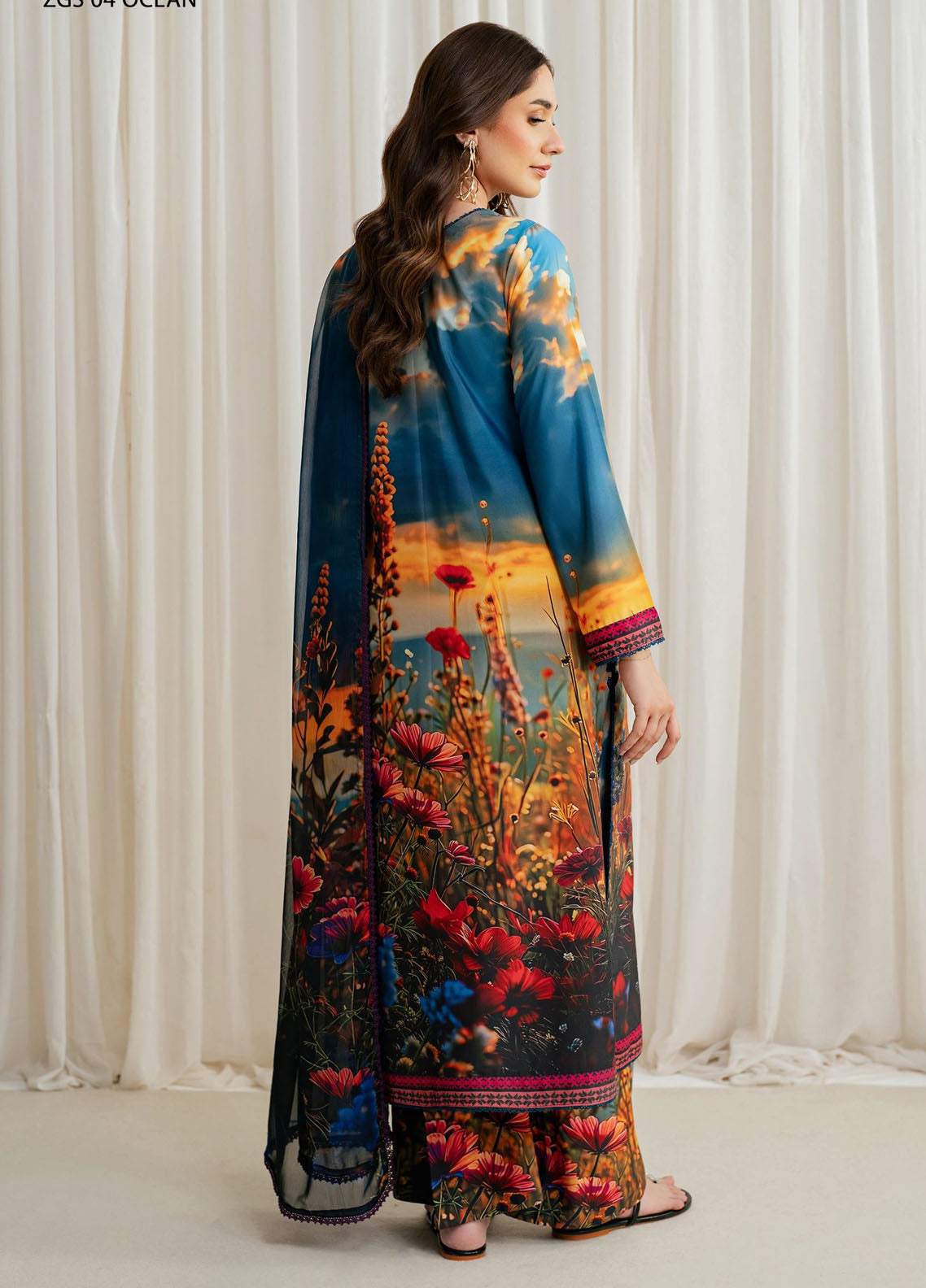 Prints by Zarif Georgette Silk Collection 2024 ZGS-04 Ocean