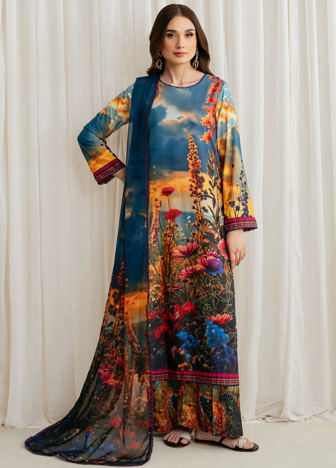 Prints by Zarif Georgette Silk Collection 2024 ZGS-04 Ocean