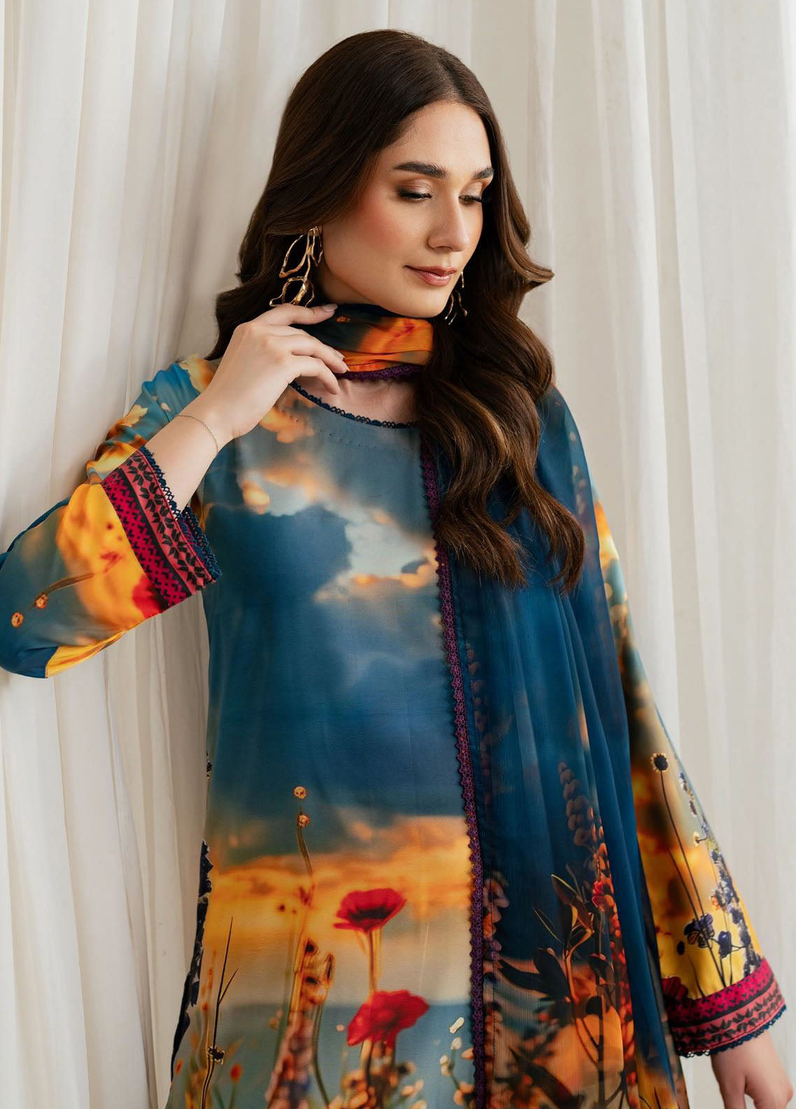 Prints by Zarif Georgette Silk Collection 2024 ZGS-04 Ocean