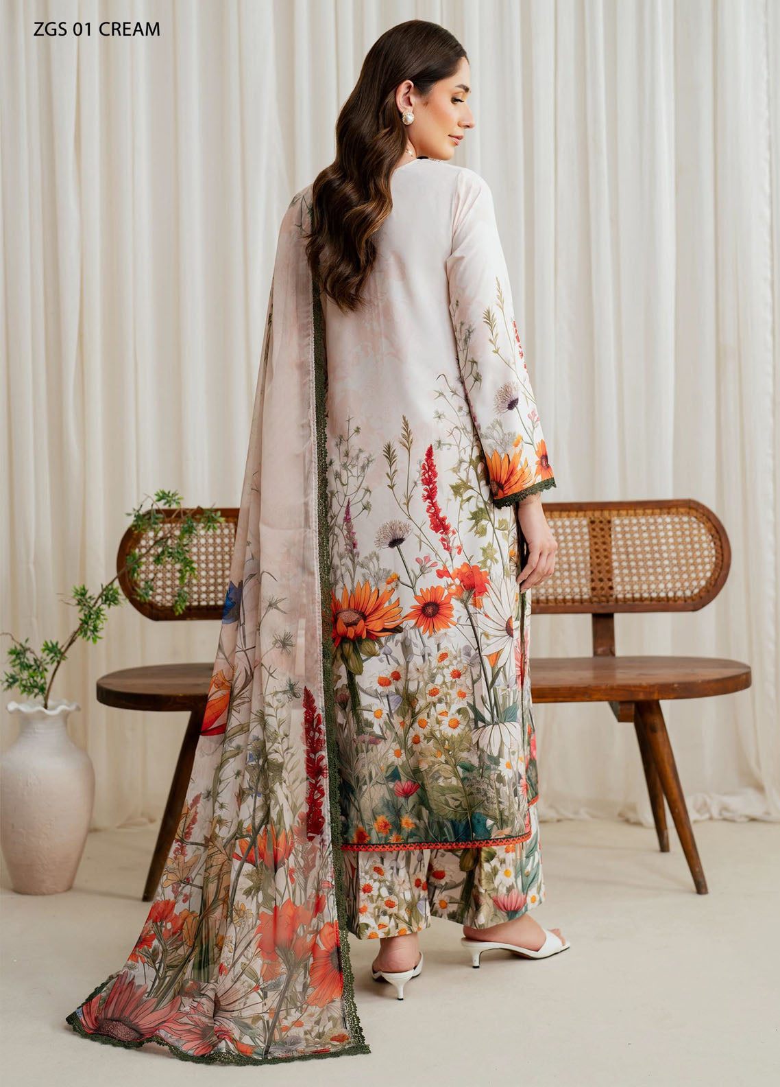 Prints by Zarif Georgette Silk Collection 2024 ZGS-01 Cream