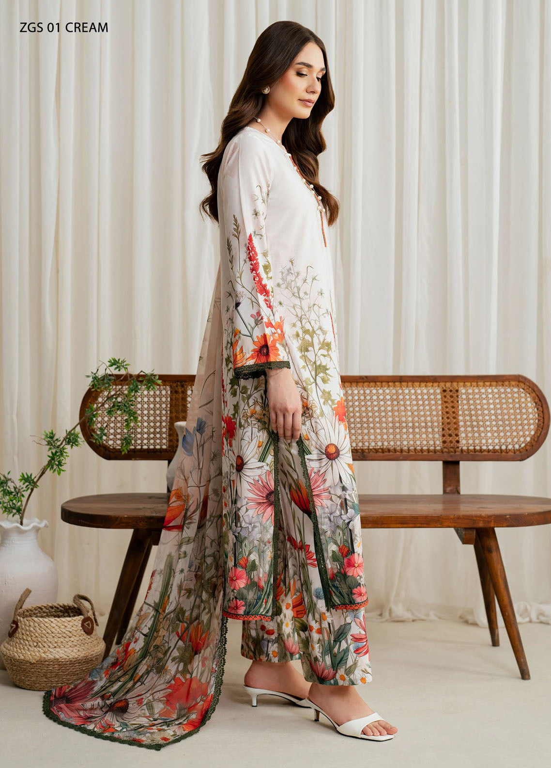 Prints by Zarif Georgette Silk Collection 2024 ZGS-01 Cream