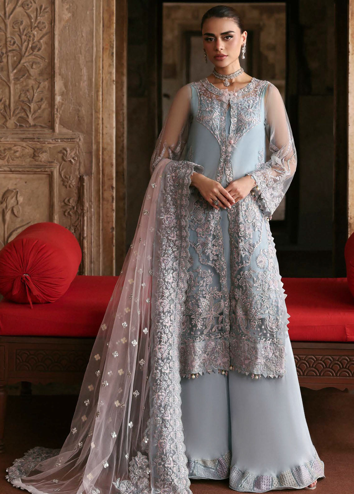 Parishay Embroidered Net Suits Unstitched 3 Piece PRS25JP D-06 JRA - 06