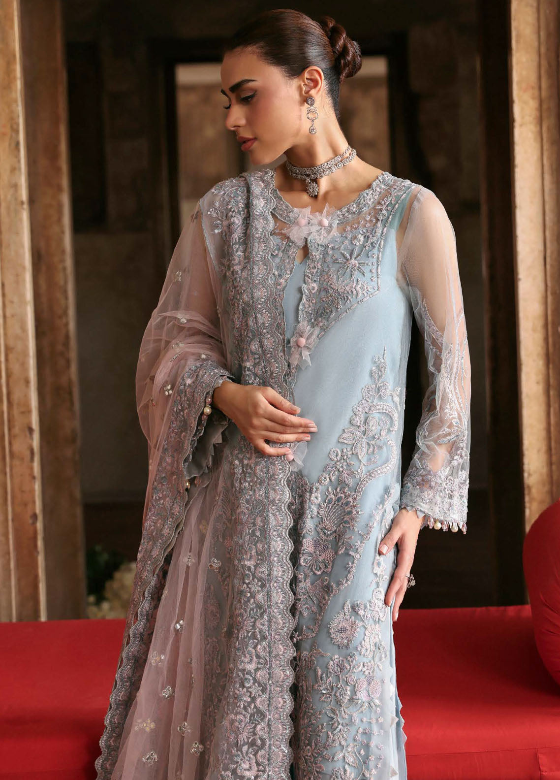 Parishay Embroidered Net Suits Unstitched 3 Piece PRS25JP D-06 JRA - 06