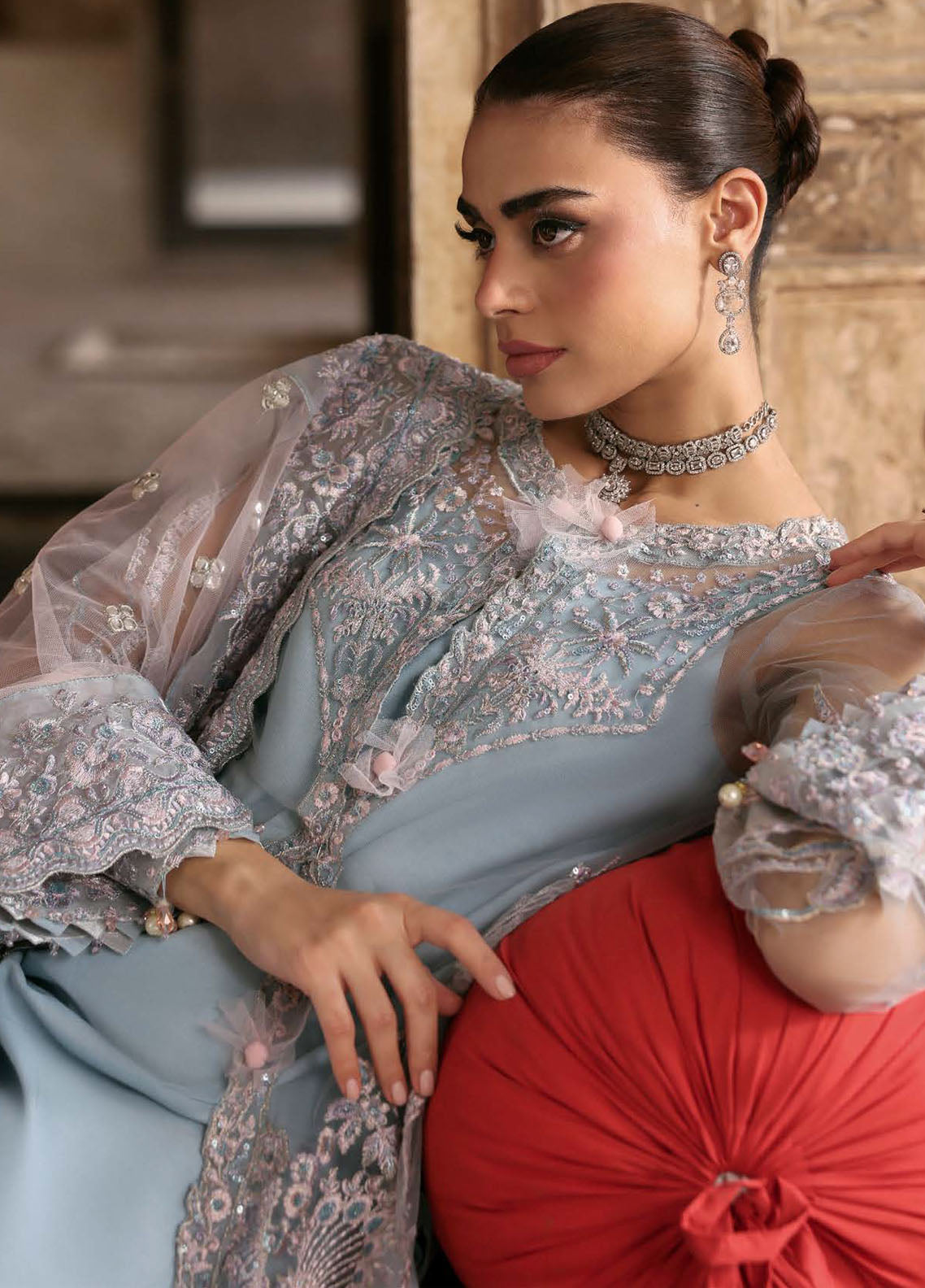Parishay Embroidered Net Suits Unstitched 3 Piece PRS25JP D-06 JRA - 06