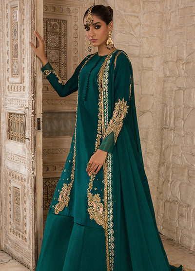 Saffron Pret Embroidered 3 Piece Suit 02 Emerald Elegance