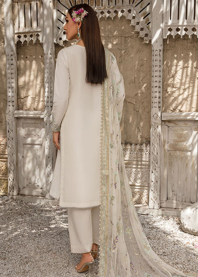 Saffron Pret Embroidered 3 Piece Suit 05 Pearl White