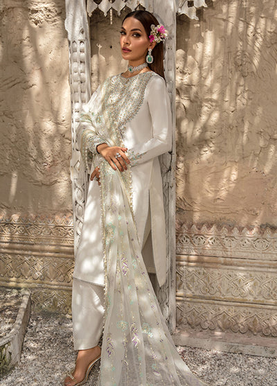 Saffron Pret Embroidered 3 Piece Suit 05 Pearl White