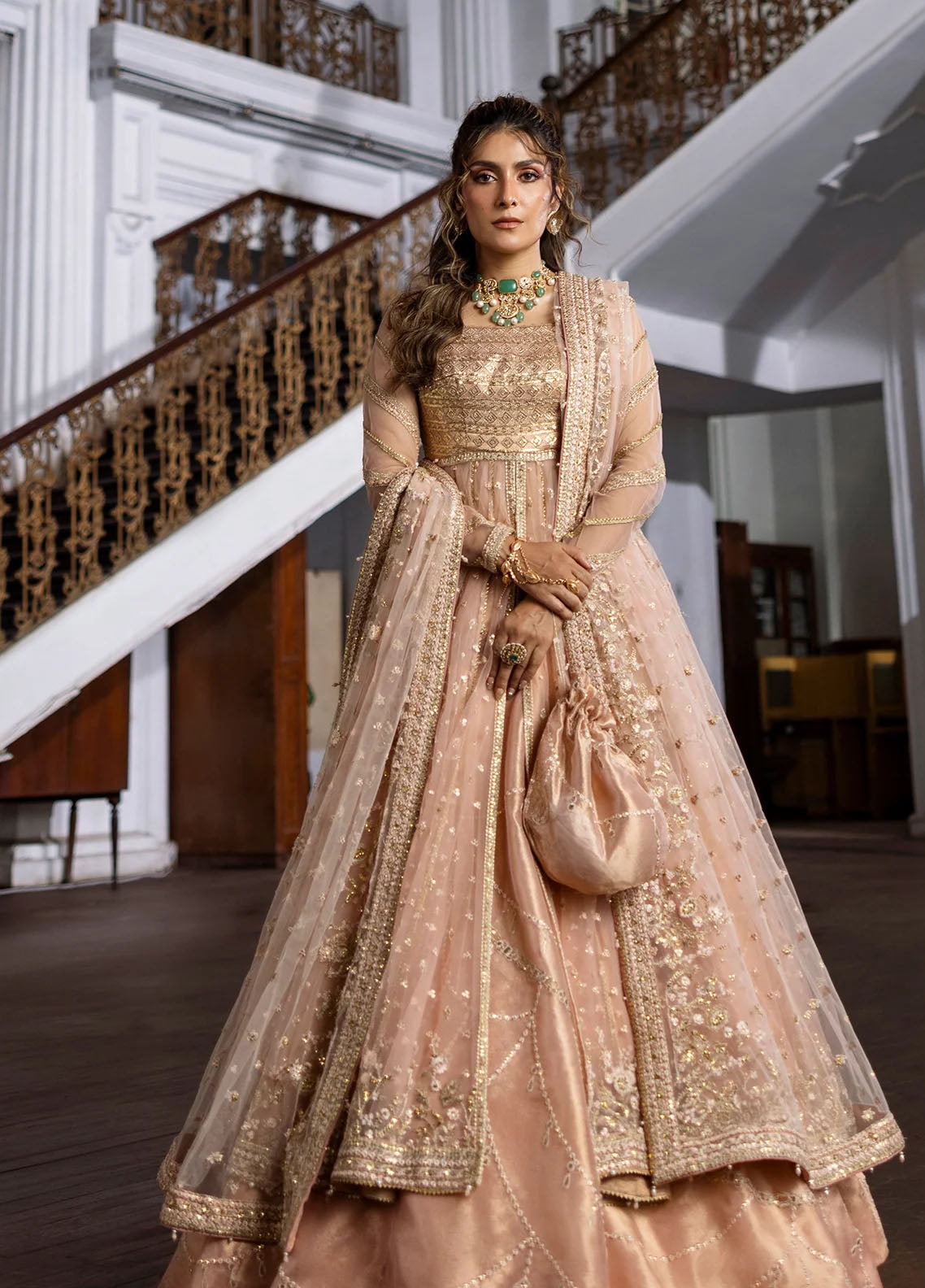 Jahan by Erum Khan Embroidered Tissue Suits Unstitched 4 Piece EK25V4 Pink Dust - Formals Collection