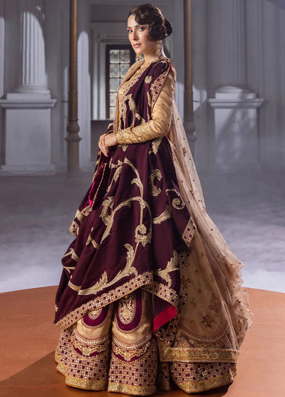 Jahan by Erum Khan Embroidered Tissue Suits Unstitched 4 Piece EK25V4 Plum Spark - Formals Collection