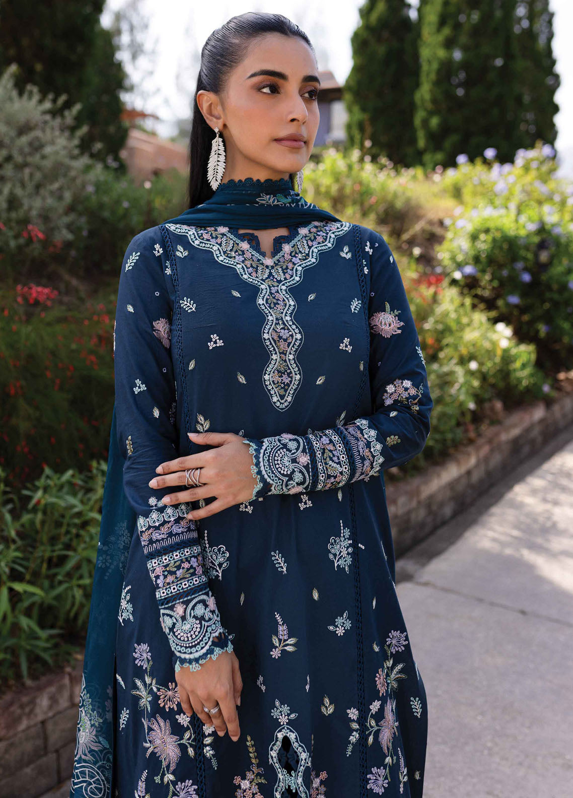 Q Line by Qalamkar Embroidered Lawn Suits Unstitched 3 Piece QM-01 Bleu