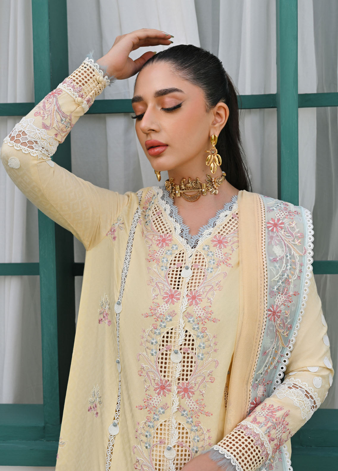 Qalamkar Pret Embroidered Jacquard 3 Piece Suit QLM23-CP2 ZP-02 Elara