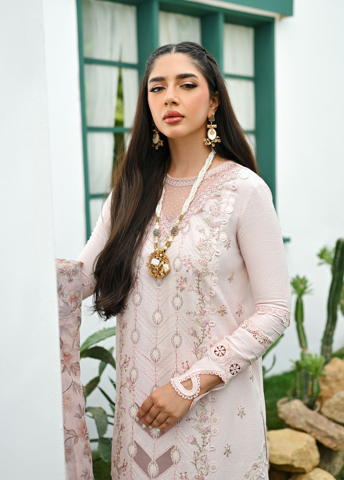 Qalamkar Pret Embroidered Jacquard 3 Piece Suit QLM23-CP2 ZP-03 Cilia