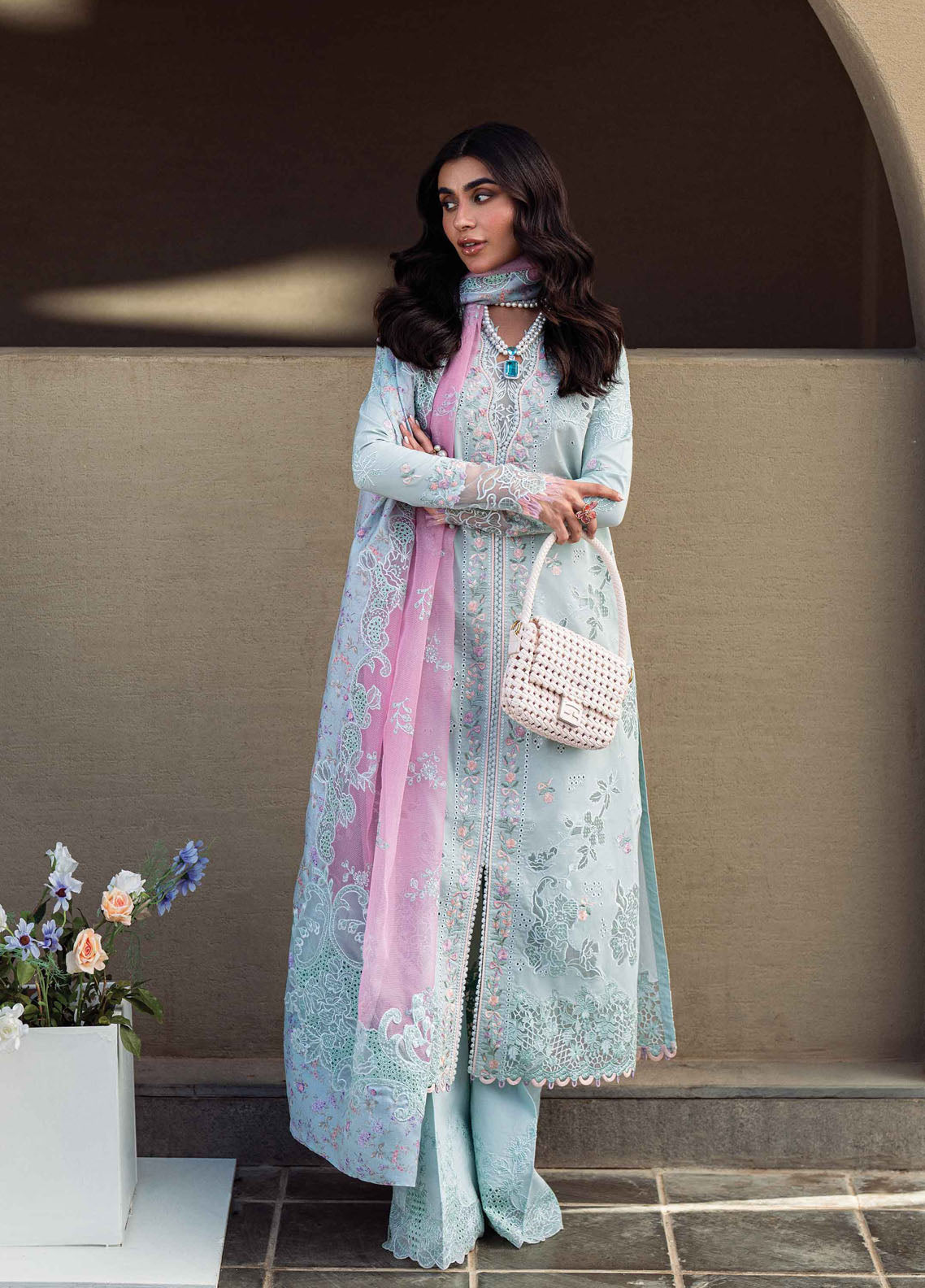 Qalamkar Chikankari Lawn Suits Unstitched 3 Piece QLM25SL FK-04 Chloe