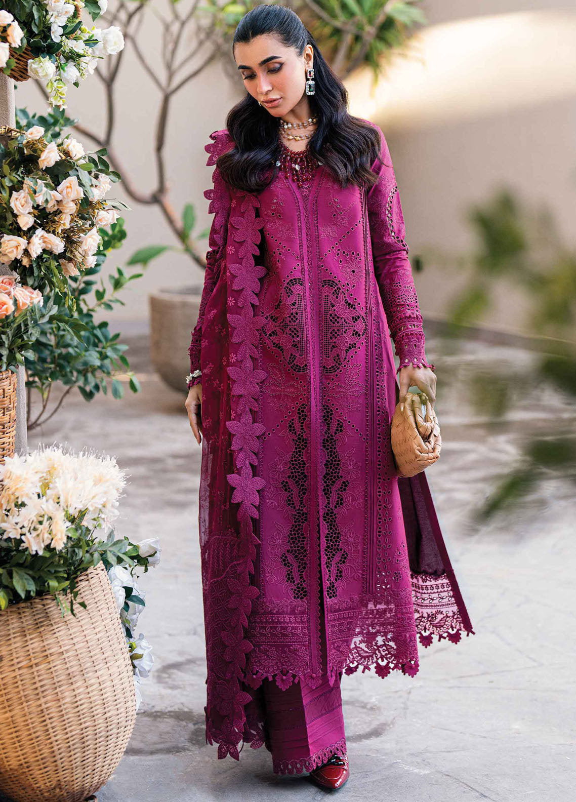 Qalamkar Chikankari Lawn Suits Unstitched 3 Piece QLM25SL FK-11 Violet