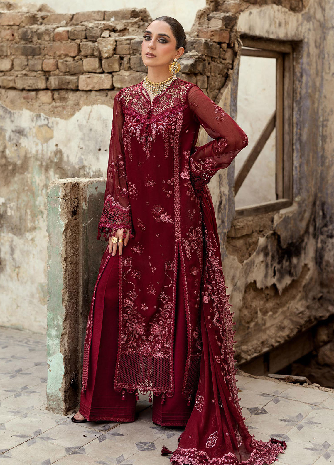 Qalamkar Embroidered Chiffon Suits Unstitched 3 Piece QLM25QC WC-06 Jayne