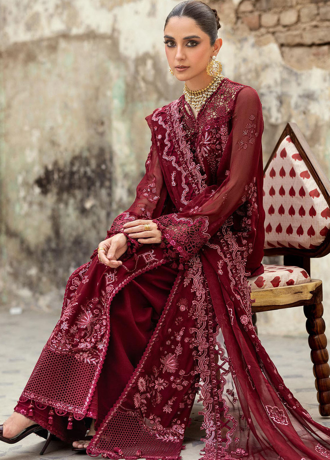 Qalamkar Embroidered Chiffon Suits Unstitched 3 Piece QLM25QC WC-06 Jayne