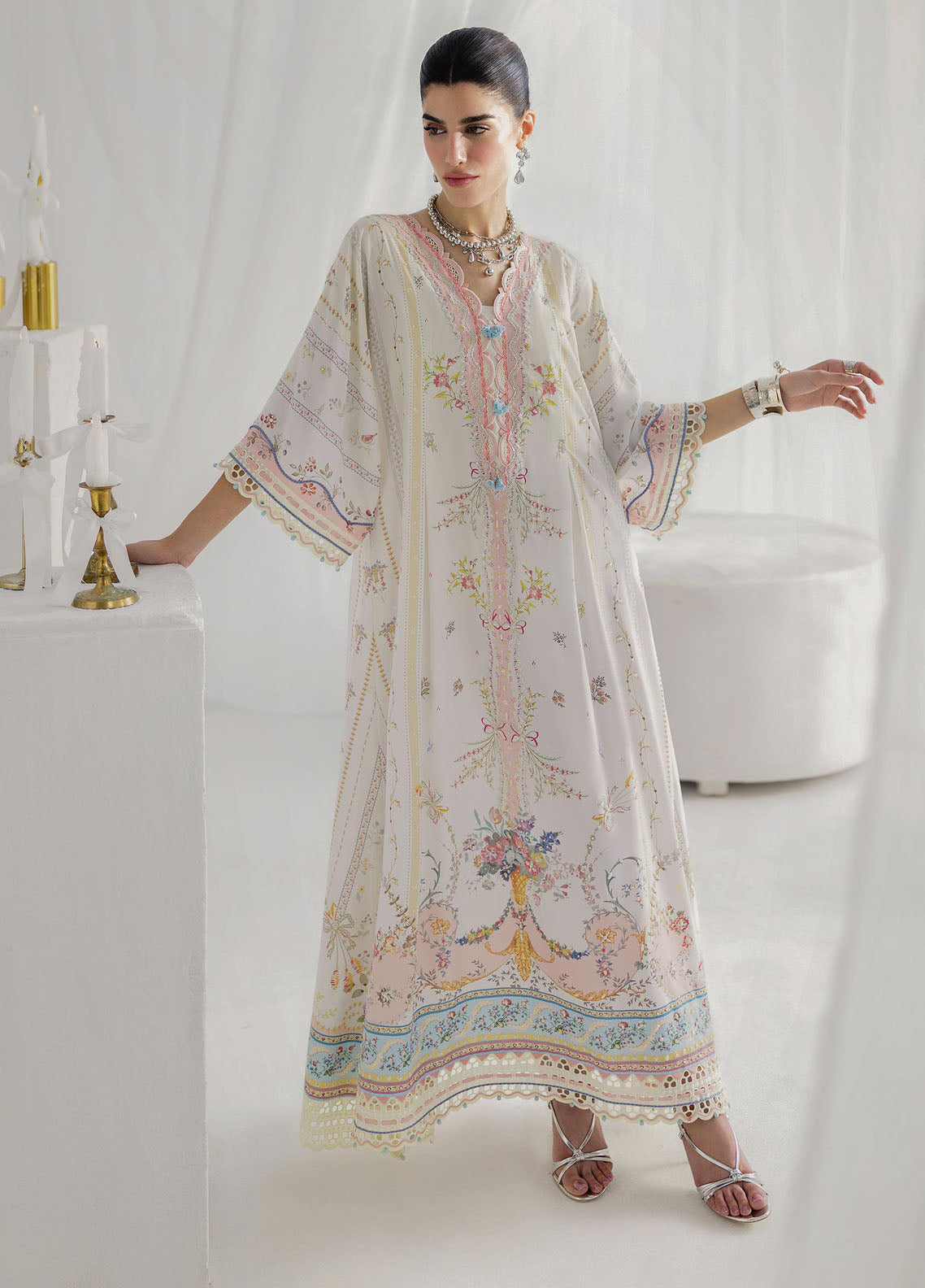 Qalamkar Embroidered Silk Suits Unstitched Kaftaan QLM25LS D-08 Bianca