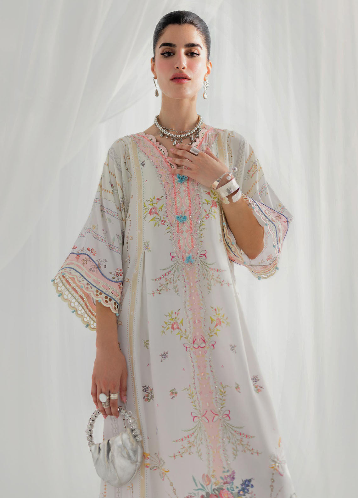 Qalamkar Embroidered Silk Suits Unstitched Kaftaan QLM25LS D-08 Bianca