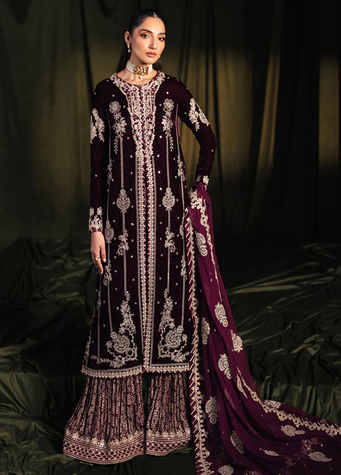 Qalamkar Unstitched Luxury Velvet Edit 2024 BK-01 Amani