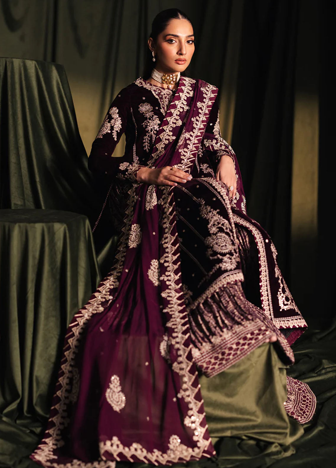 Qalamkar Unstitched Luxury Velvet Edit 2024 BK-01 Amani