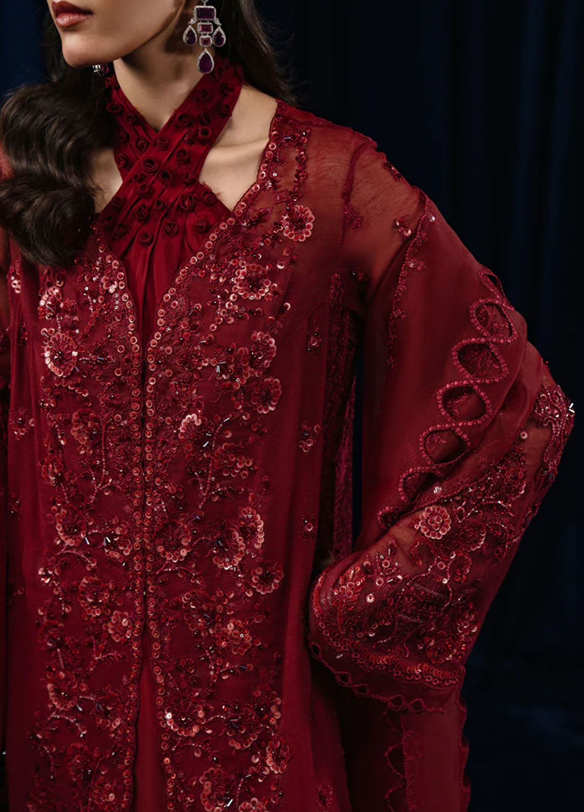 Qalamkar Pret Embroidered Cotton Net 4 Piece Suit CR-04 Riya