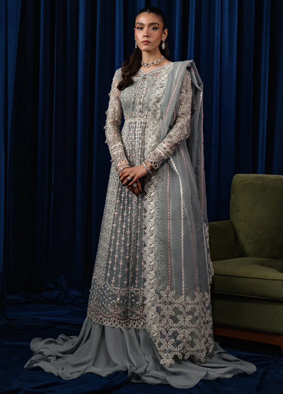 Qalamkar Pret Embroidered Net 4 Piece Suit CR-03 Noura