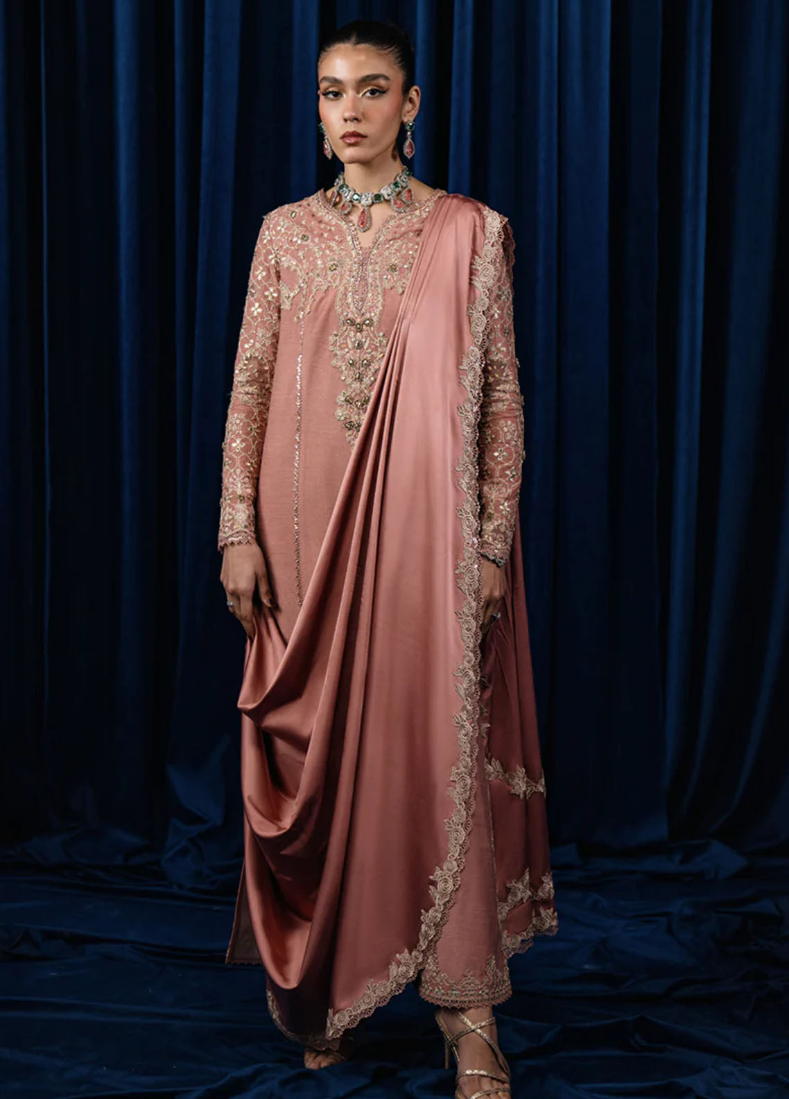 Qalamkar Pret Embroidered Raw Silk 3 Piece Suit CR-01 Nyla