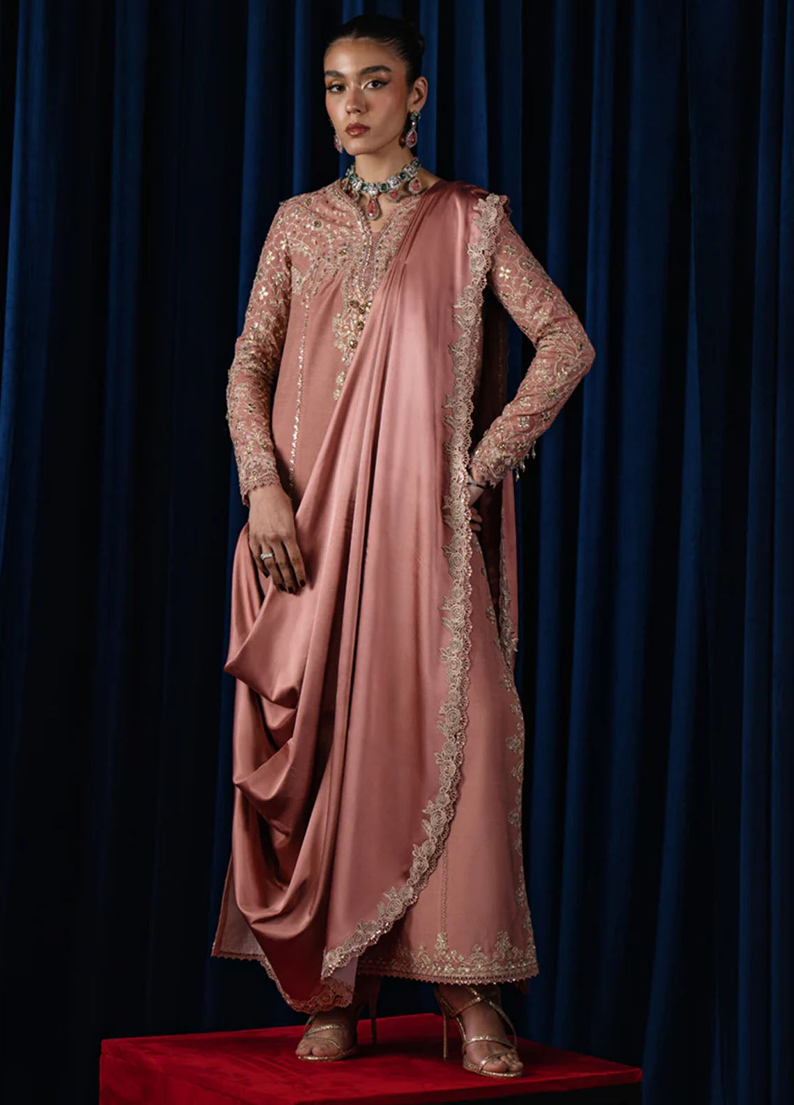 Qalamkar Pret Embroidered Raw Silk 3 Piece Suit CR-01 Nyla