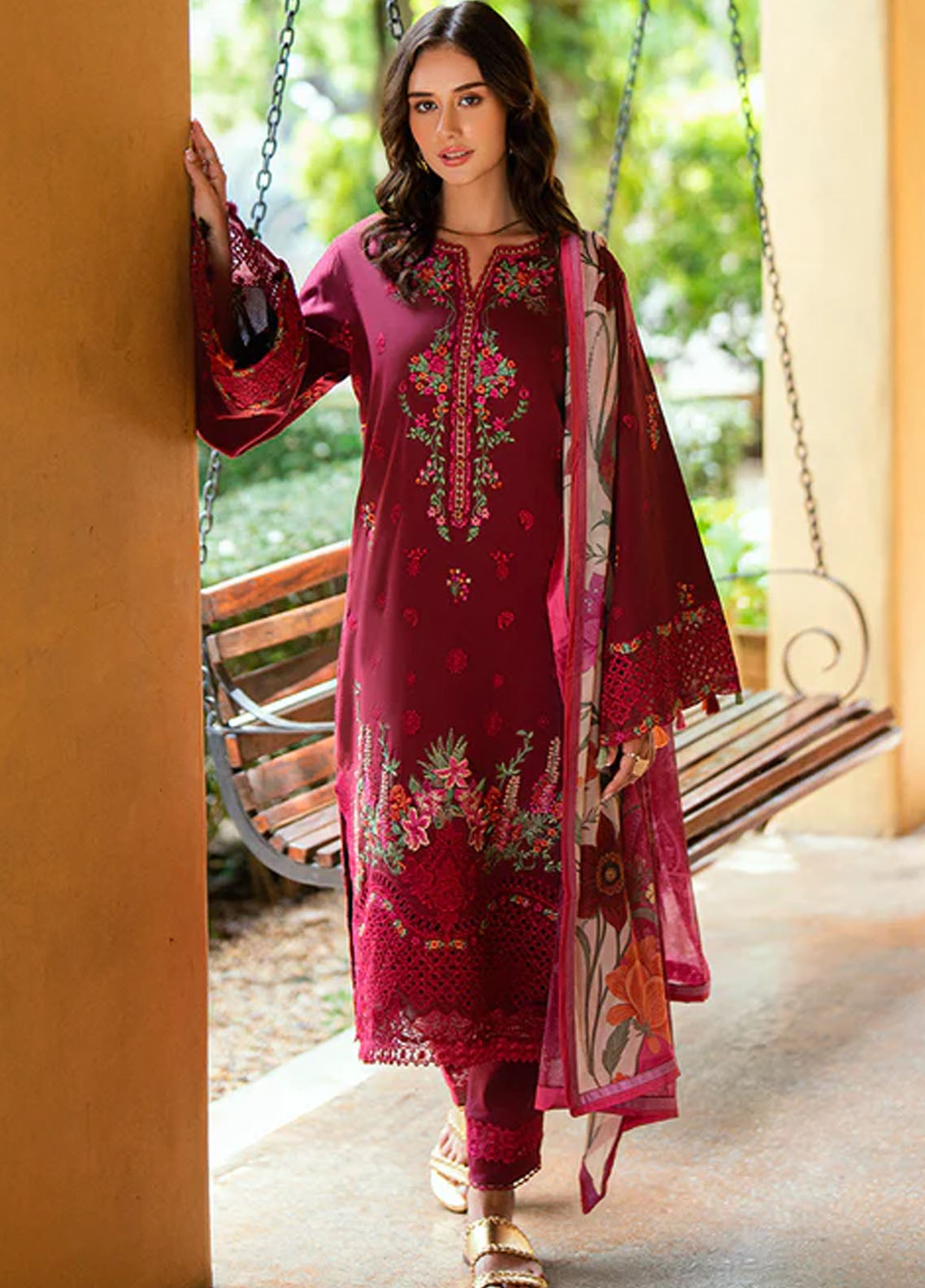 Roheenaz Embroidered Lawn Suits Unstitched 3 Piece D-05 B Calira