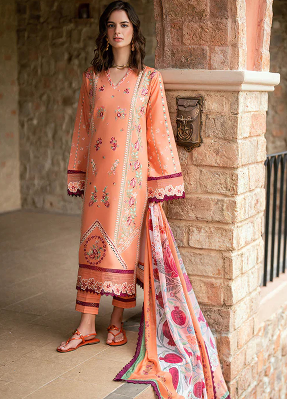 Roheenaz Embroidered Lawn Suits Unstitched 3 Piece D-02 B Orelia