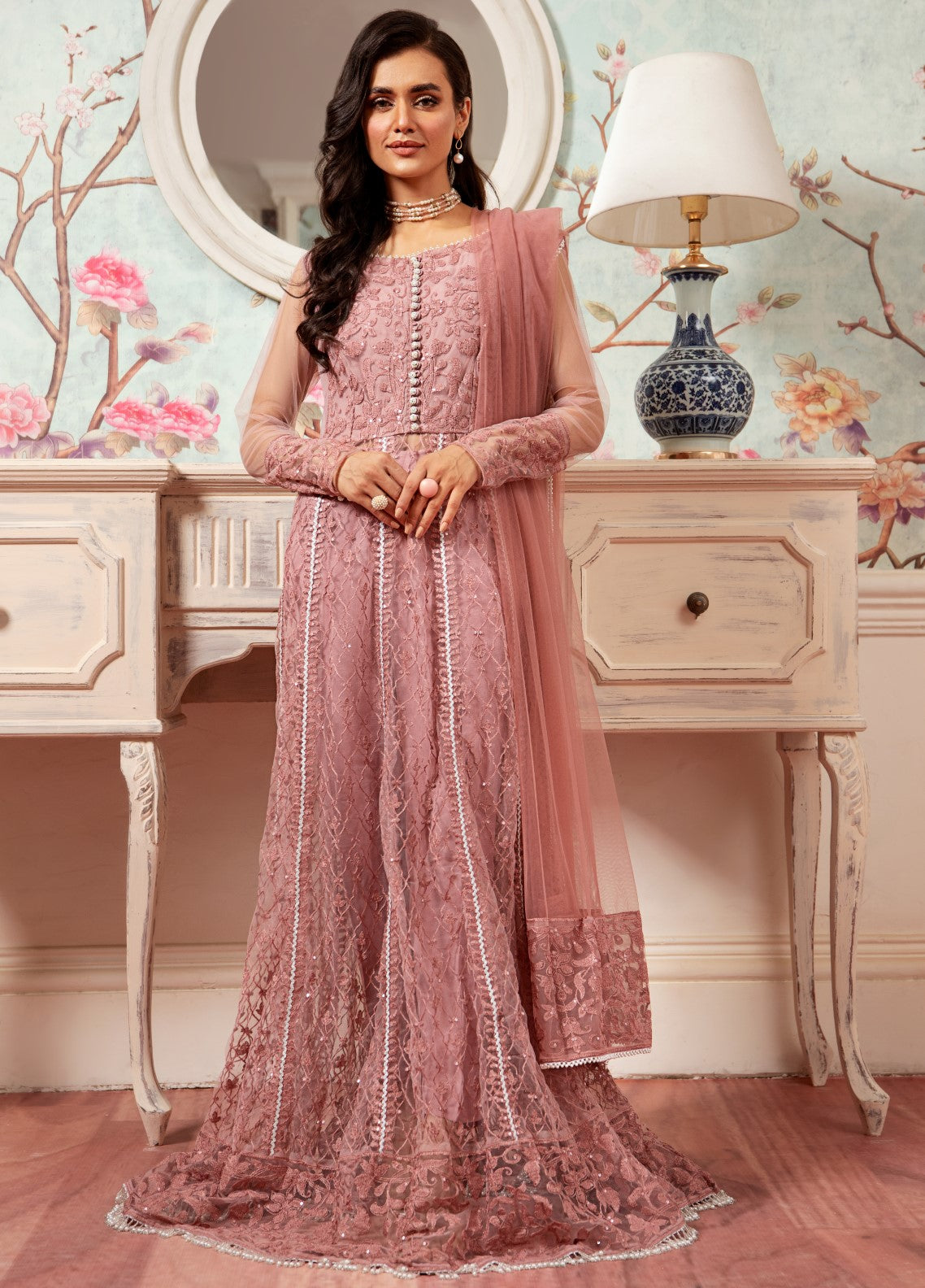 Raas By Pashmire Pret Embroidered Net 3 Piece Suit Umber