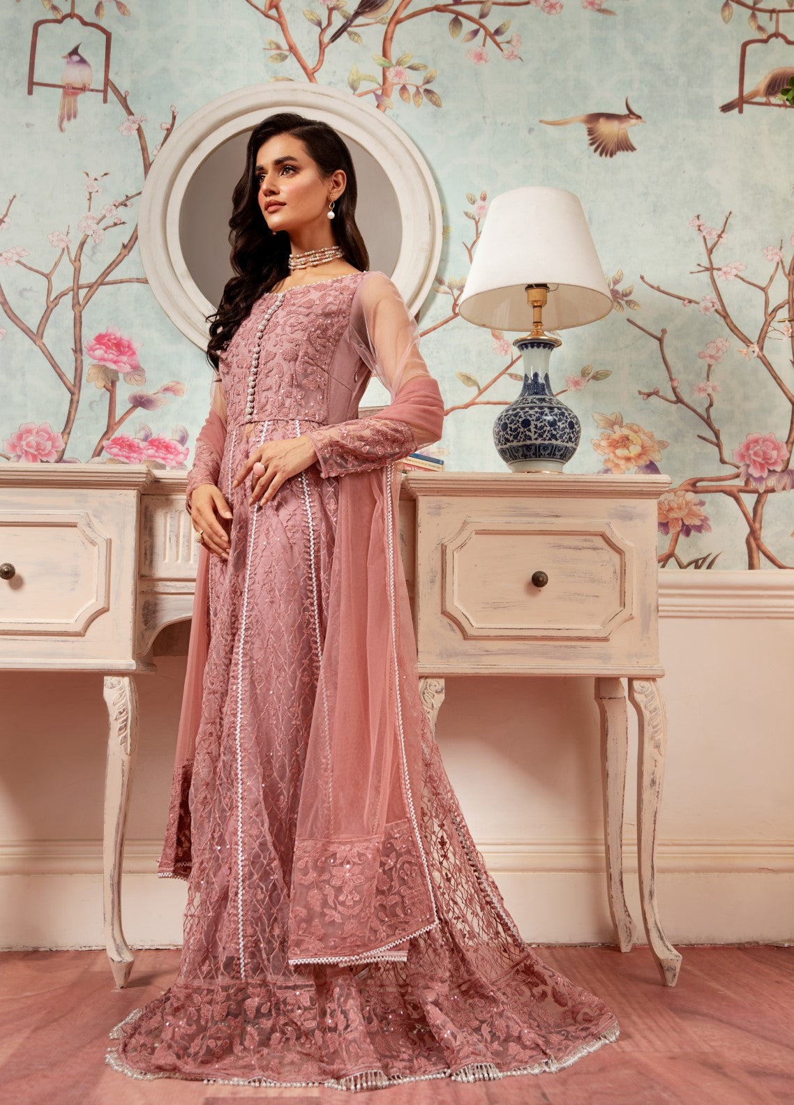 Raas By Pashmire Pret Embroidered Net 3 Piece Suit Umber