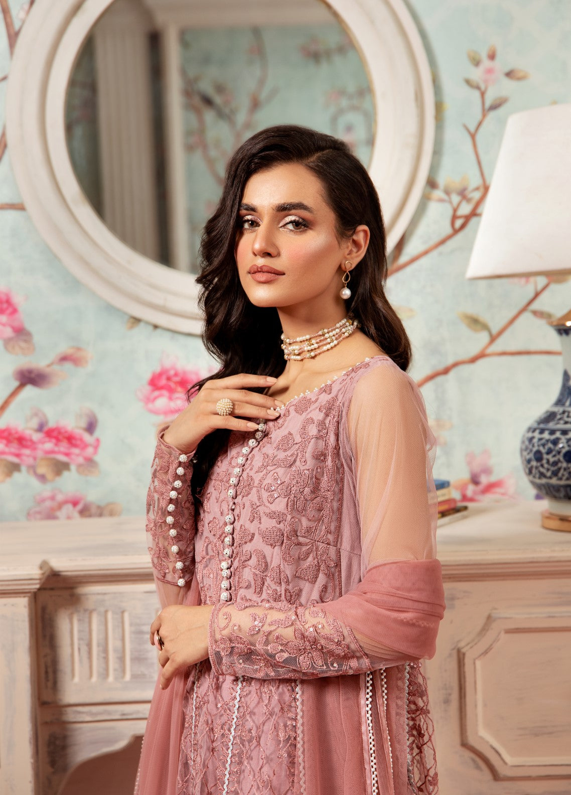 Raas By Pashmire Pret Embroidered Net 3 Piece Suit Umber