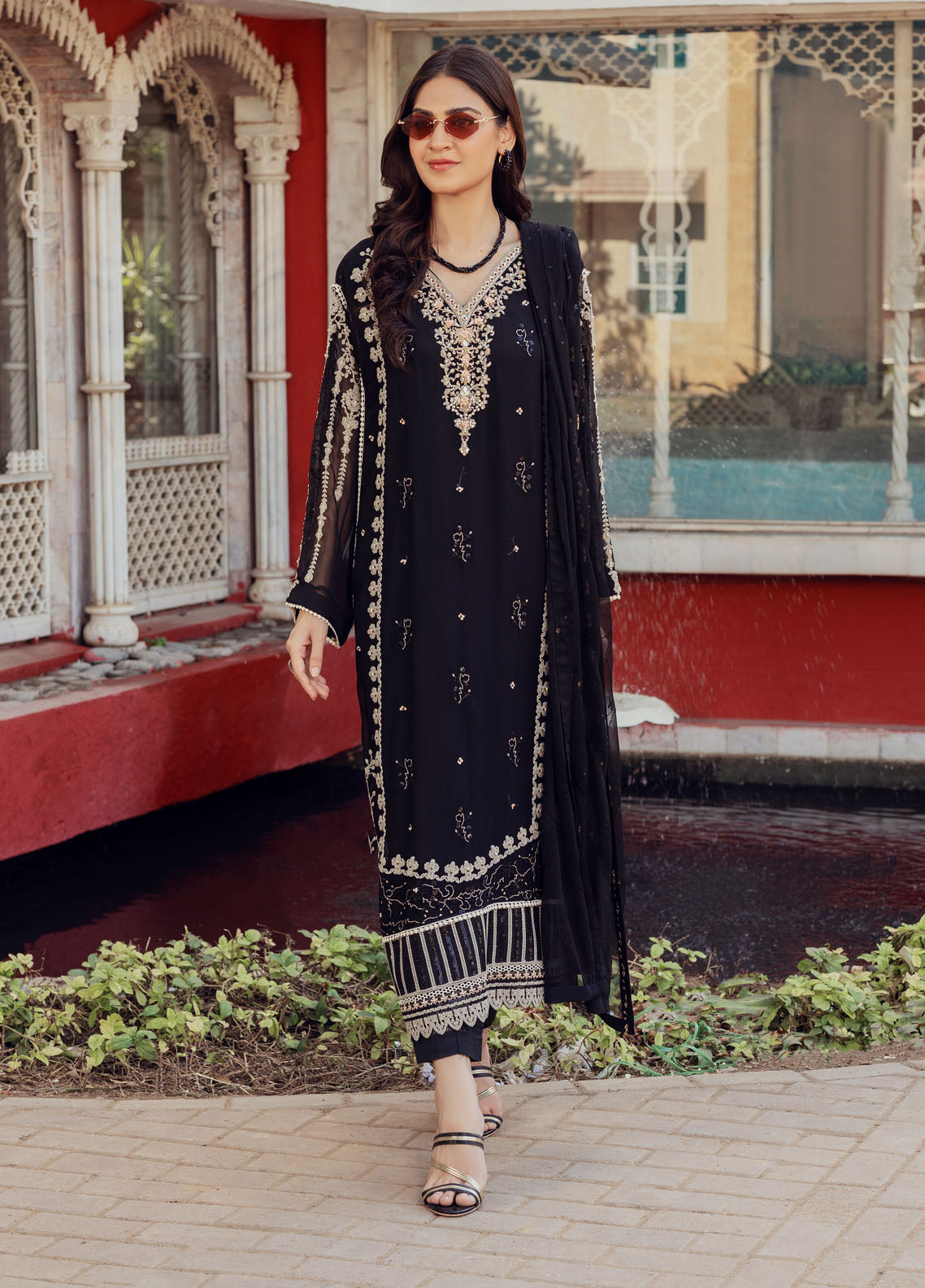 Shamooz Luxury Pret Chiffon 3 Piece Suit Midnight Black SEM-0431