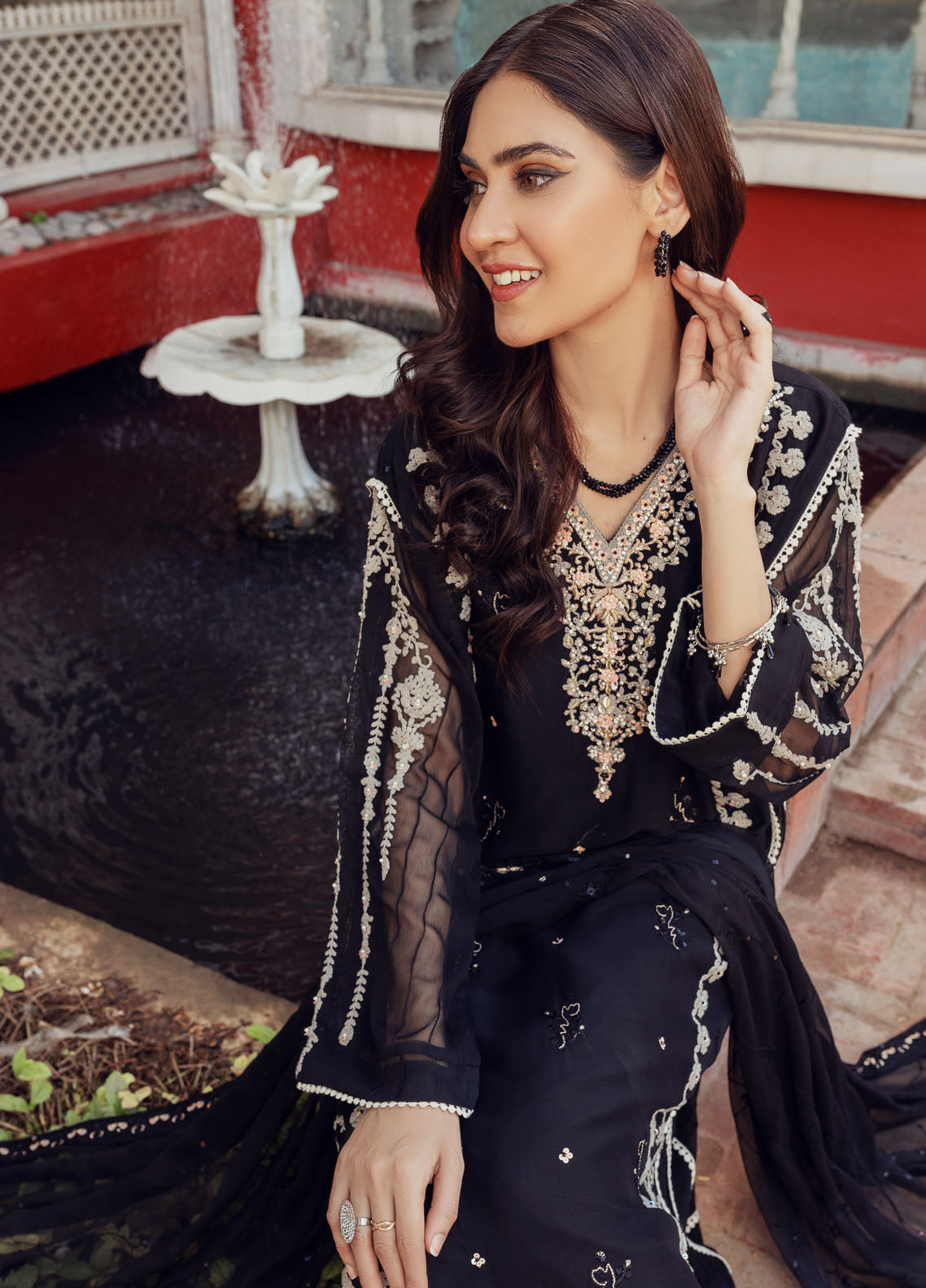 Shamooz Luxury Pret Chiffon 3 Piece Suit Midnight Black SEM-0431