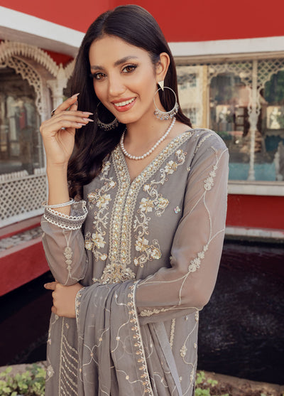 Shamooz Luxury Pret Chiffon 3 Piece Suit Spanish Grey SEM-0430