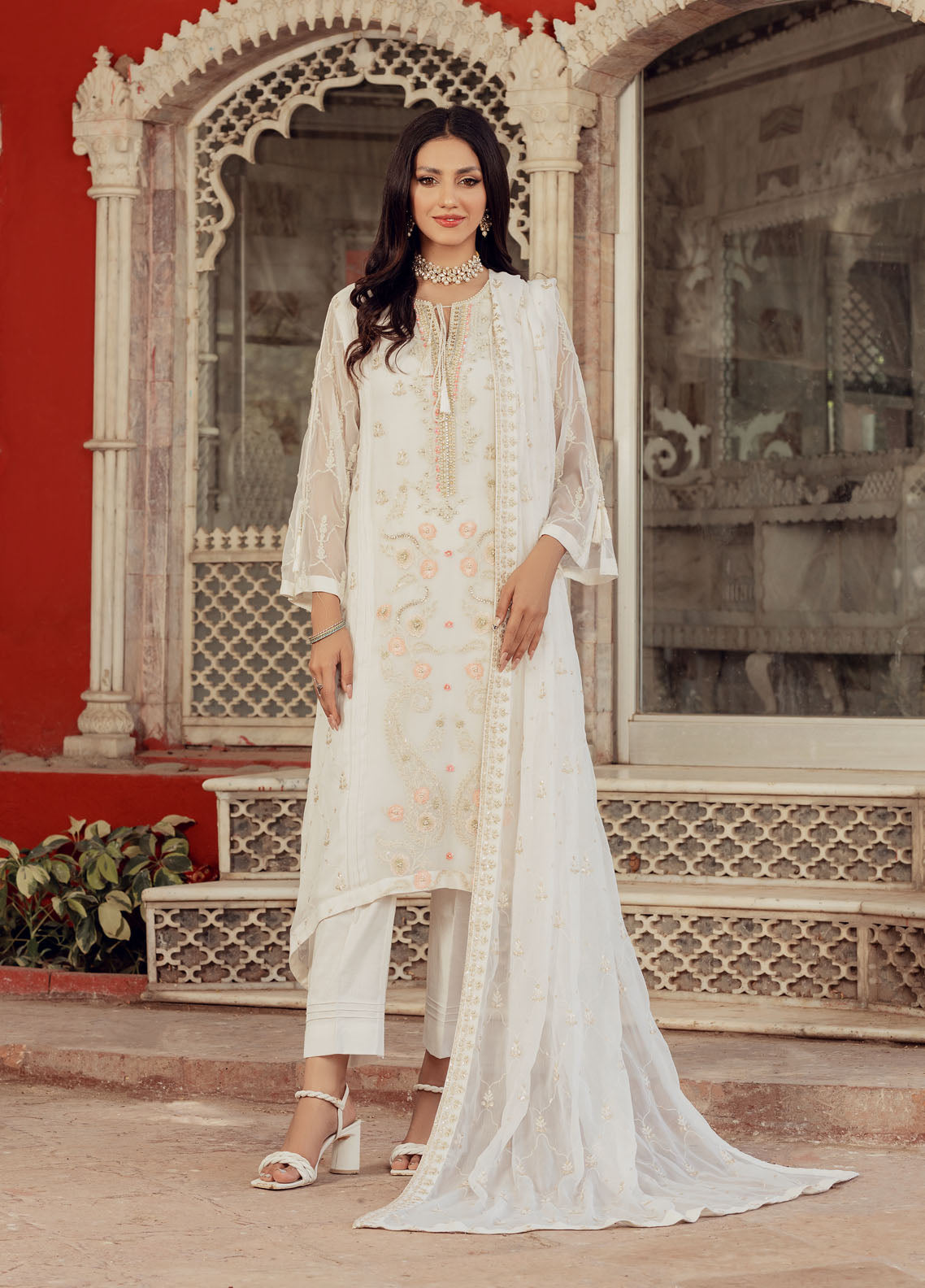 Shamooz Luxury Pret Chiffon 3 Piece Suit White Tales SEM-0423